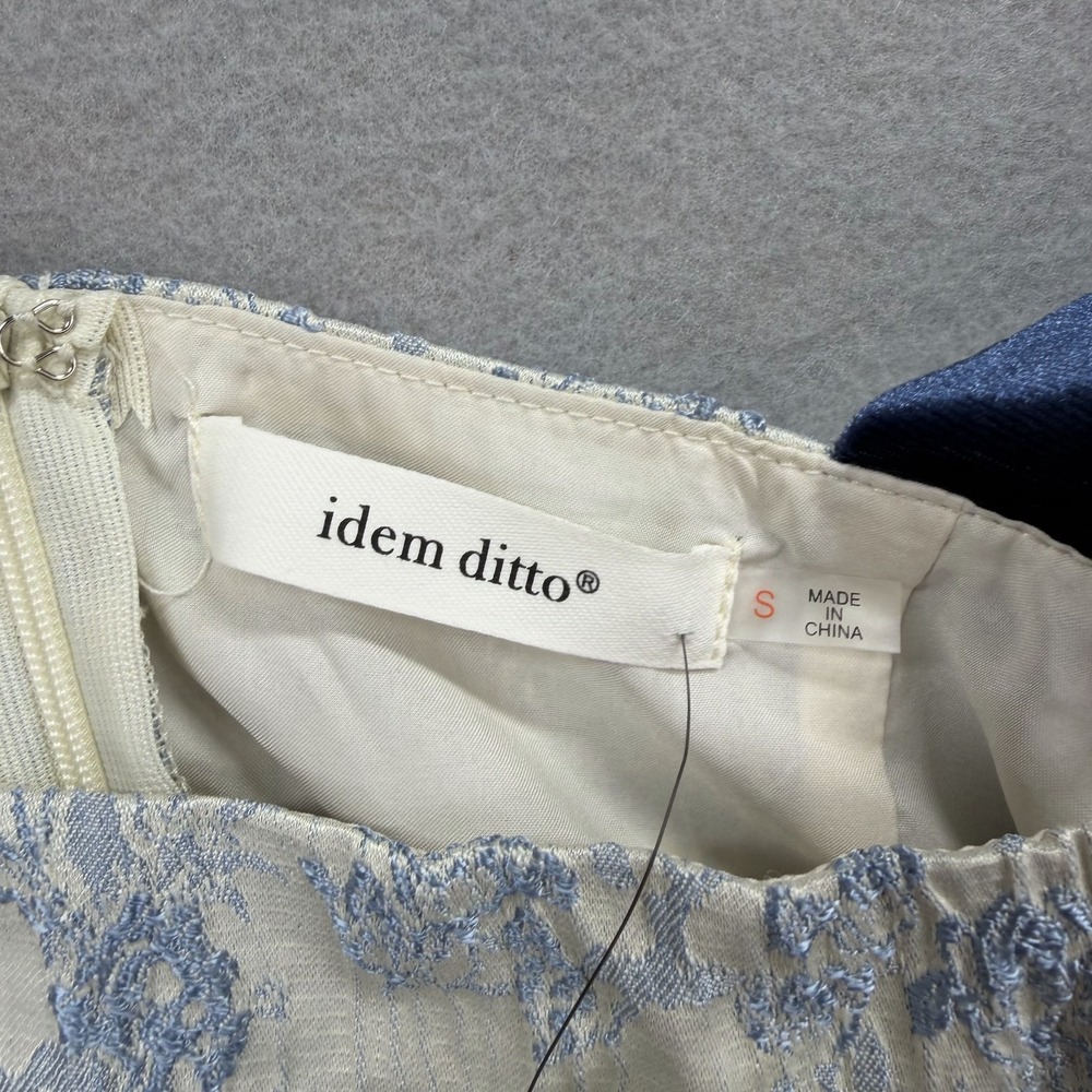Idem Ditto Babydoll Dress Womens Small Beige Blue Floral Square Neck Back Zip - Picture 10 of 12